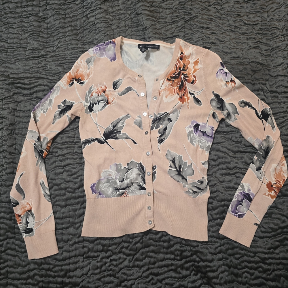 White House Black Market Pink Floral Cardigan